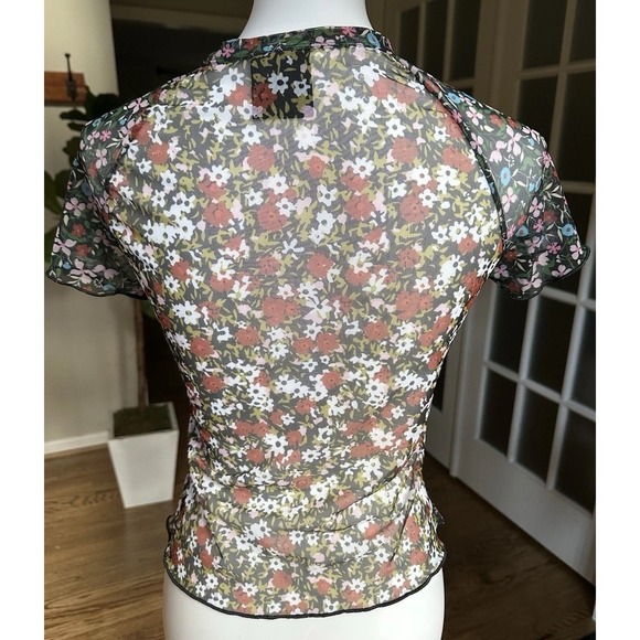 Nike Mesh Floral Sheer Top Women's Small Y2K Vintage Style Short Sleeve Stretch - Picture 7 of 8